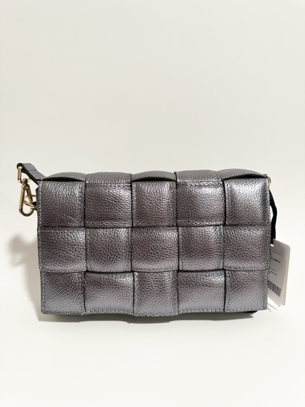 Made in Italy Silver Woven Metallic Leather Crossbody Bag - Vera Pelle